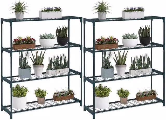 KORVIXA 4-Tier Metal Planter Holder Display Rack in Green, H 107 x W 89 x D 22 cm