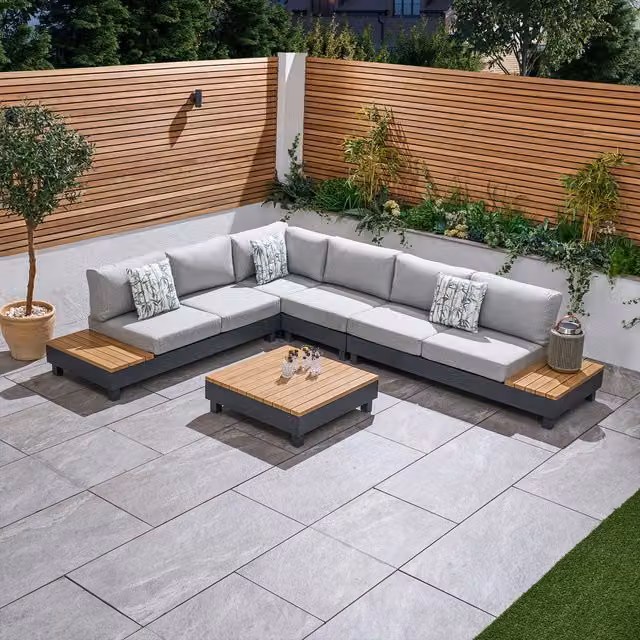 Bracken Outdoors Aruba Aluminium Rectangular Corner Sofa Set with Coffee Table in Grey