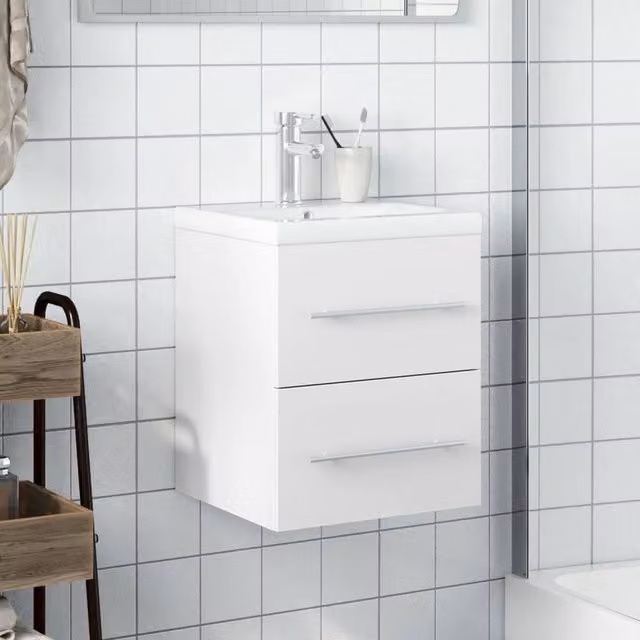 Berkfield Home Elegant White Bathroom Sink Cabinet with Built-in Basin, W/D/H: 48.0 x 38.5 x 41.0 cm