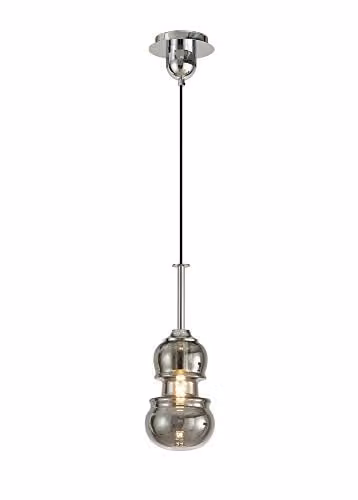 Mantra Iluminación Sonata Round Ceiling Pendant Light in Polished Chrome and Grey Glass, Diameter: 15 cm, E27