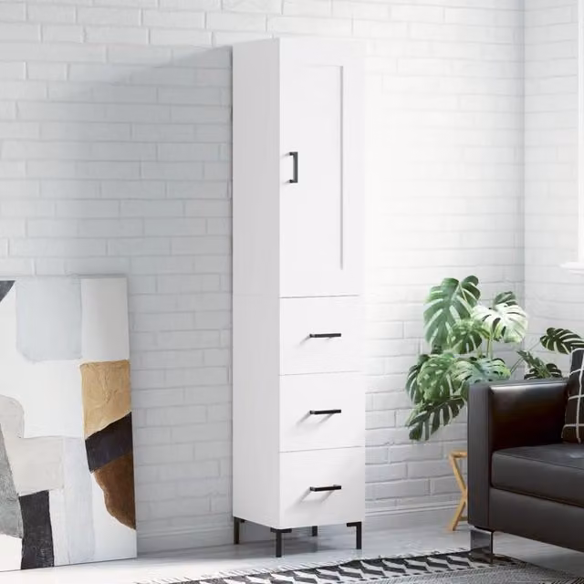 Berkfield Home White Modern Highboard, H 180 x W 34.5 x D 34 cm