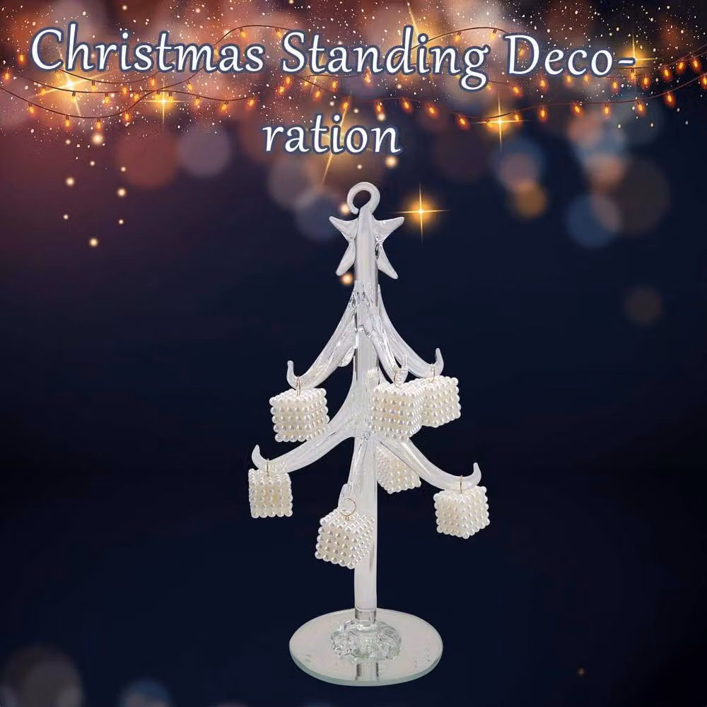 VFM e-Store White Glass Christmas Tabletop Decoration, W/D/H: 19 x 8 x 8 cm – 2