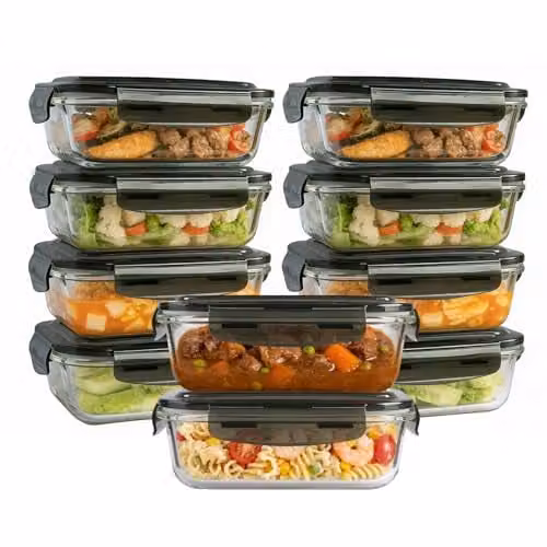 MantraRaj 10 Pack Airtight and Leakproof Glass Meal Prep Containers with Lids, 380ml, Blue and Transparent – 1