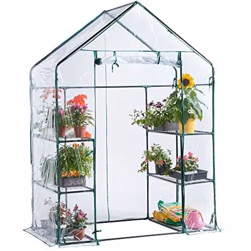 VonHaus Walk In Greenhouse with 6 Shelves and Weatherproof PVC Plastic Cover, W/D/H: 143 x 73 x 193 cm