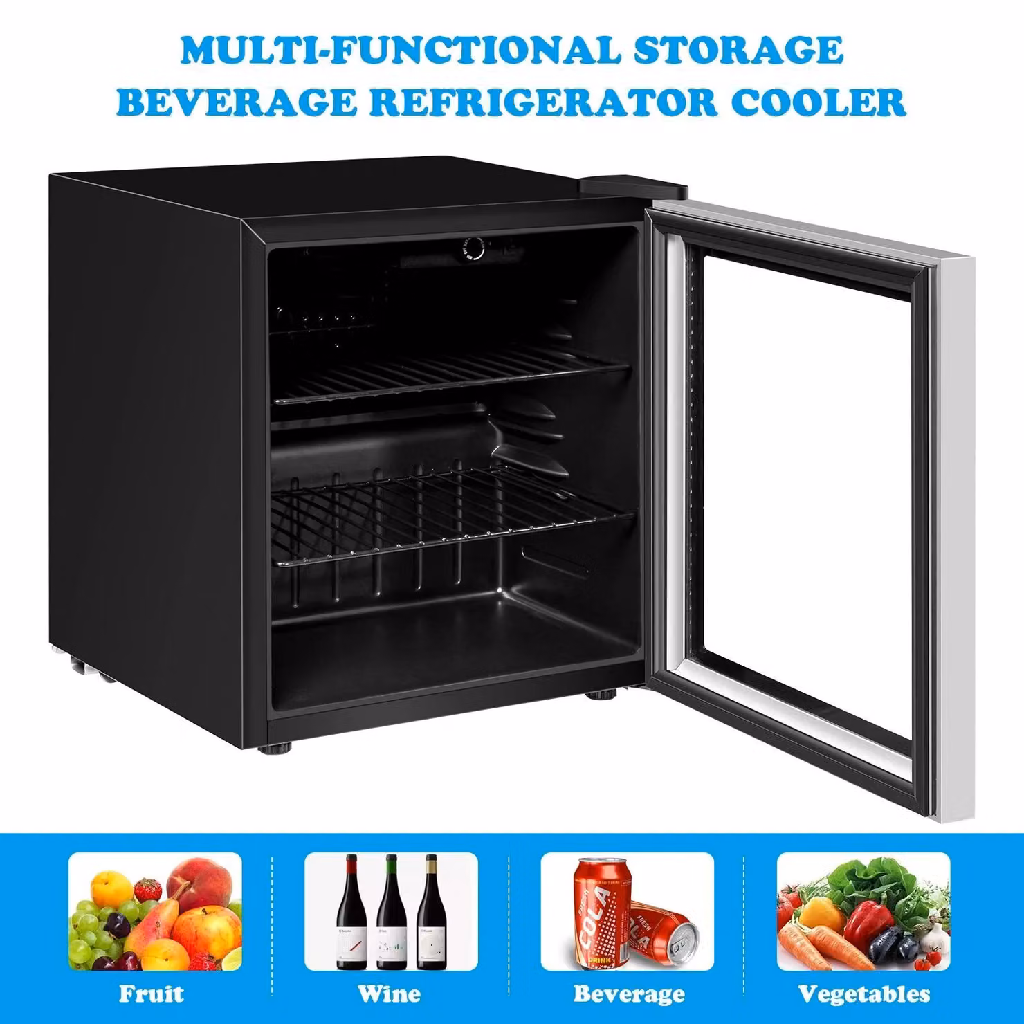 Costway Black Mini Beverage Cooler and Refrigerator with Glass Door and LED Interior Light, 60 Can Capacity – 4