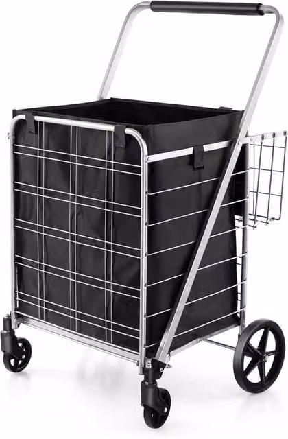 Hinsinc Foldable Utility Shopping Cart, Black, 126L Capacity