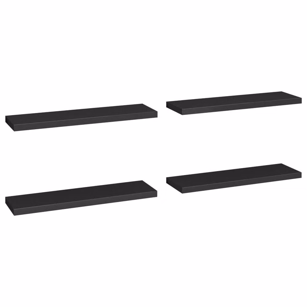 Berkfield Home Set of 4 Durable Black MDF Floating Wall Shelves, W: 90 cm, D: 23.5 cm, H: 3.8 cm – 3