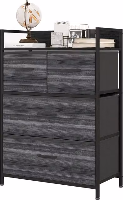 Furnold Industrial 4 Fabric Drawer Chest Storage Unit with Shelftop in Black