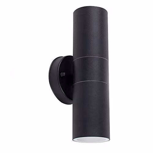 MiniSun ValueLights Modern Black Stainless Steel Outdoor Up/Down Wall Lights, Pair of 2, IP44 Rated, GU10 LED – 1