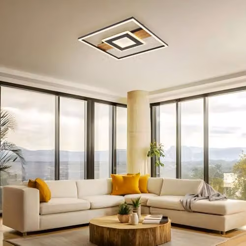 Globo Lighting Pikara Modern Square LED Ceiling Light in Black and Brown with Crystal and Wood Effect, W/D/H: 38 x 38 x 5 cm – 2