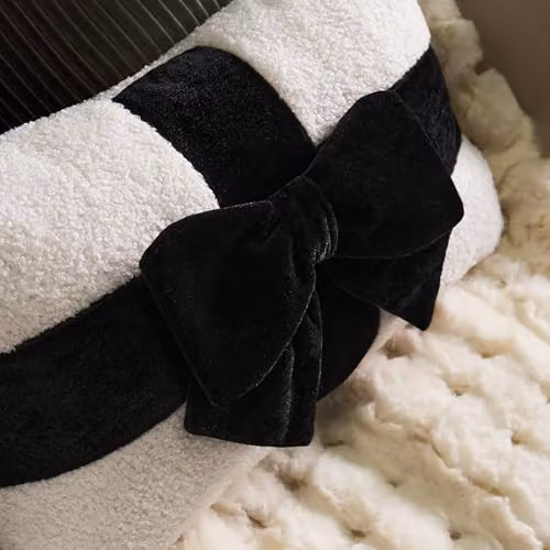 OHS Bow Wrapped Boucle Scatter Cushion in Black and White, W: 50 cm, H: 30 cm – 2