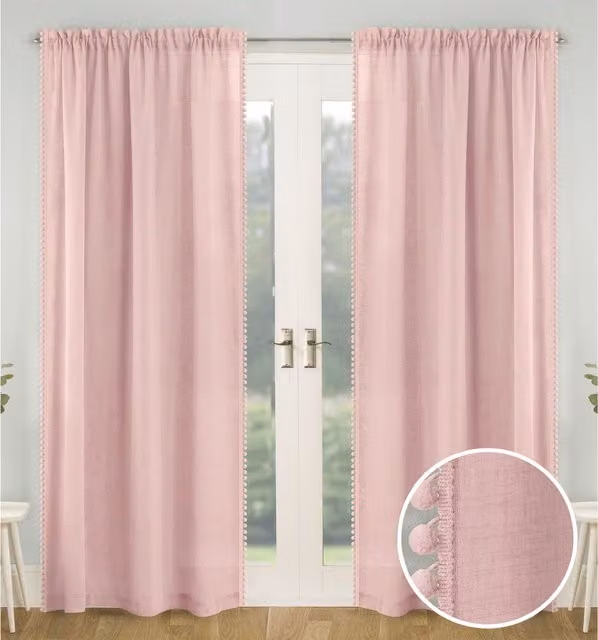 Tyrone Textiles Pair of Pink Sheer Voile Fabric Panels with Rod Pocket, Height: 183 cm