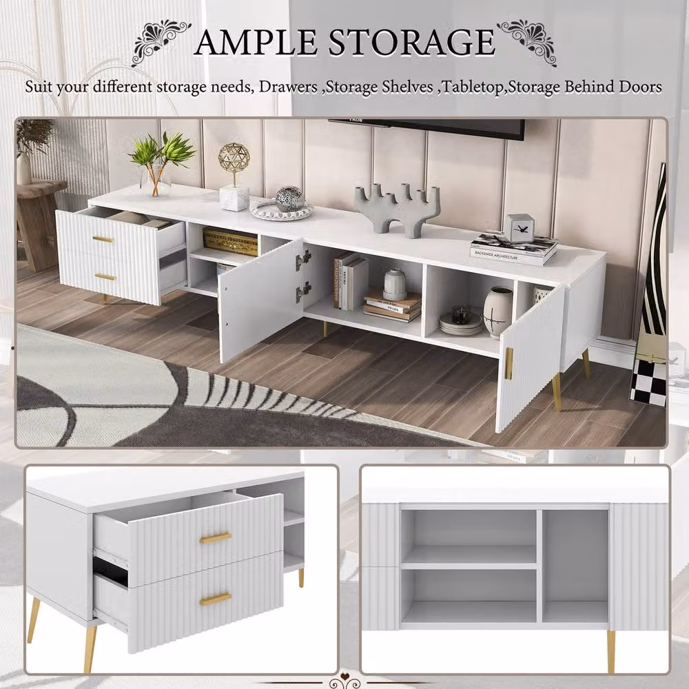 Rolipo Modern White Matt TV Stand for 75 to 80 Inch TVs, Width: 180 cm – 3