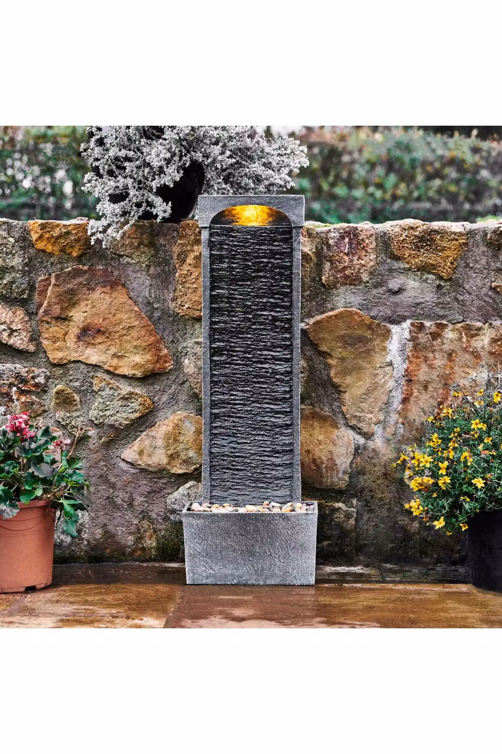 Teamson Home Grey Modern Cascade Water Feature with LED Lights and Pump – 6