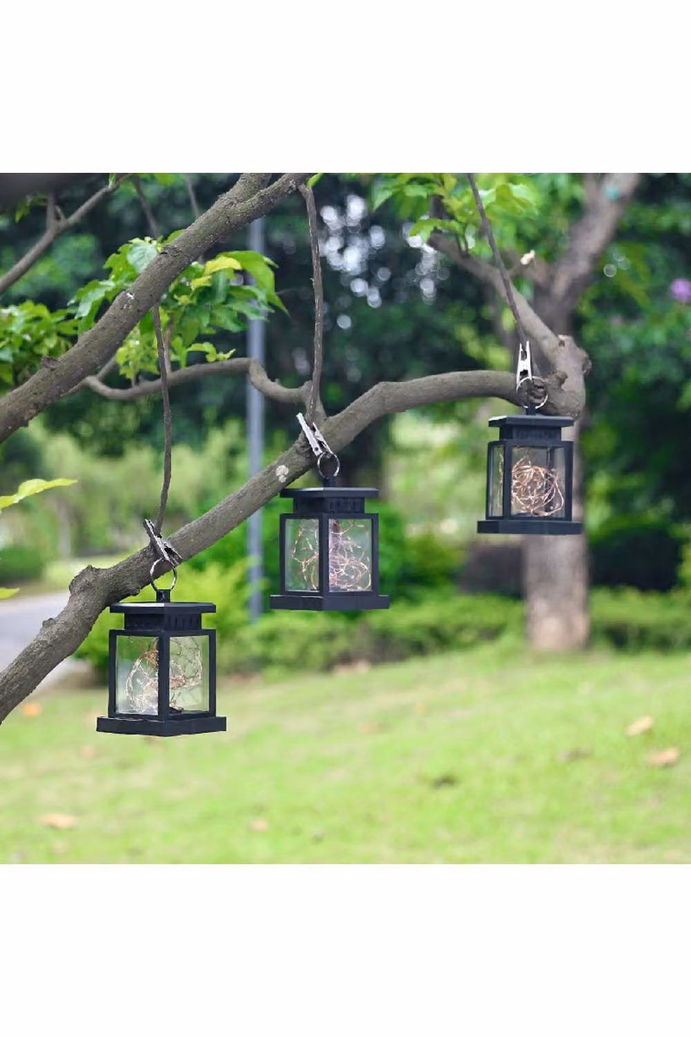 KDMD Solar Peg Clip Lantern Fairy Lights in Black with Warm White LED and Dusk Sensor for Outdoor Garden Decoration – 5