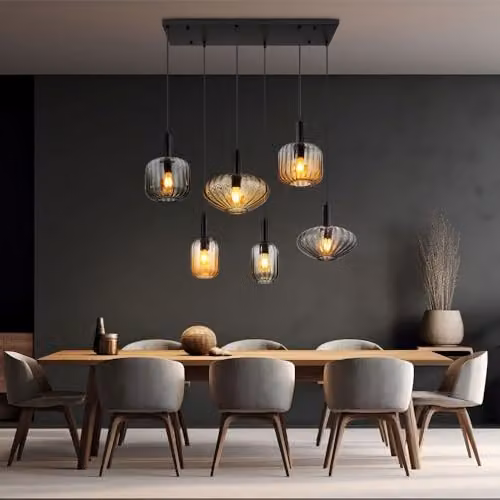Netlighting Valletta Cluster Pendant Ceiling Light in Black with 6 Glass Shades and E27 Sockets – 2