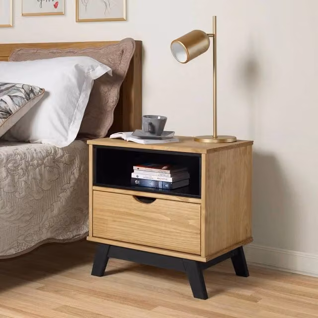 FORGEVIO Mercers Bedside Cabinet in Brown Antique Waxed Solid Pine – 1