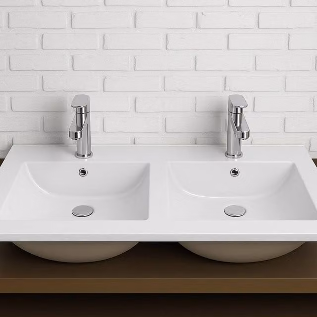 Bathroom Kingdom Turin Twin Rectangular Ceramic Countertop Basin, White, W: 39.5 cm