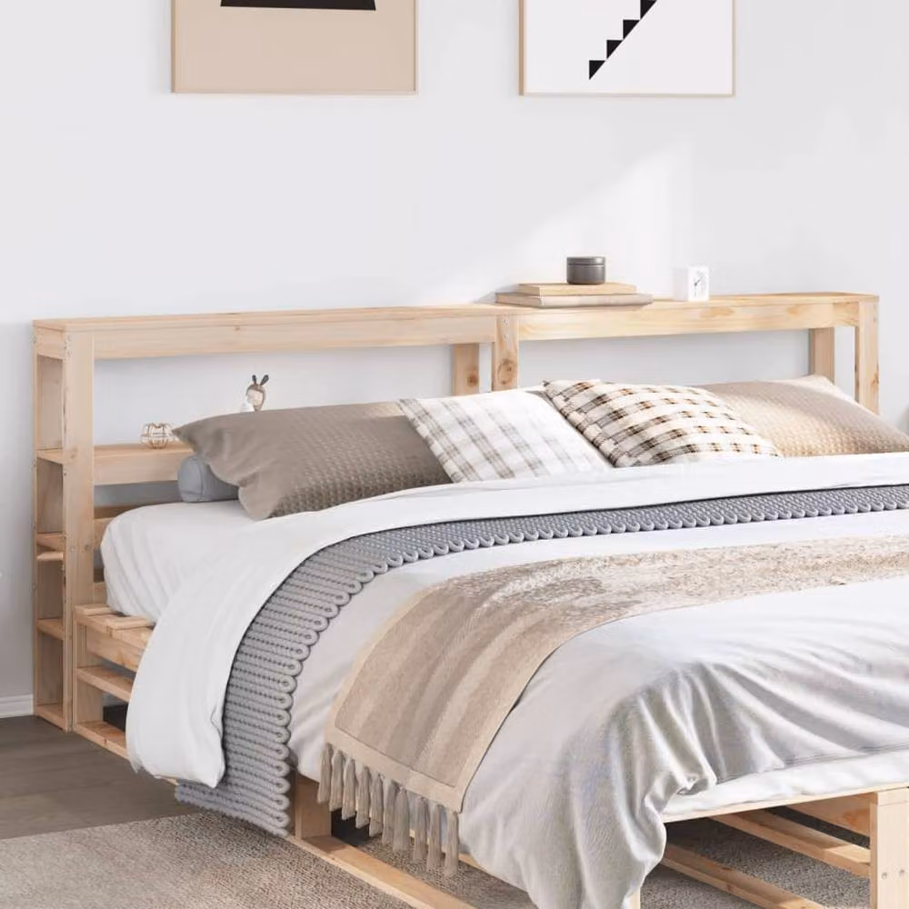 Berkfield Home Solid Wood Pine Headboard with Shelves, Beige, W/D/H: 186 x 19 x 82 cm – 2