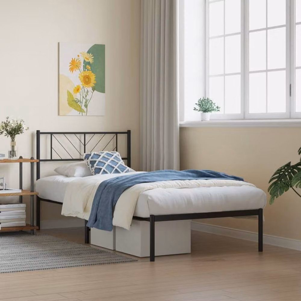 Berkfield Home Metal Bed Frame with Headboard in Black, W/D/H: 90 x 200 cm – 2