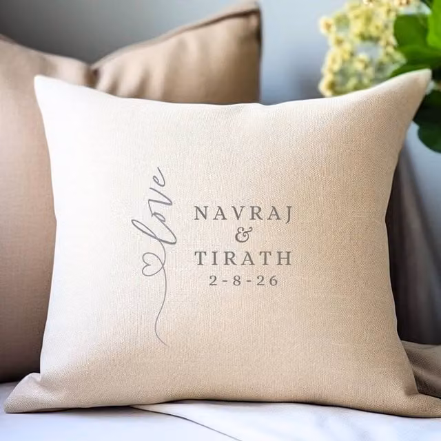 Aye Do Gifts Personalised Script Love Heart Linen Cushion in Beige, W x W: 40 x 40 cm