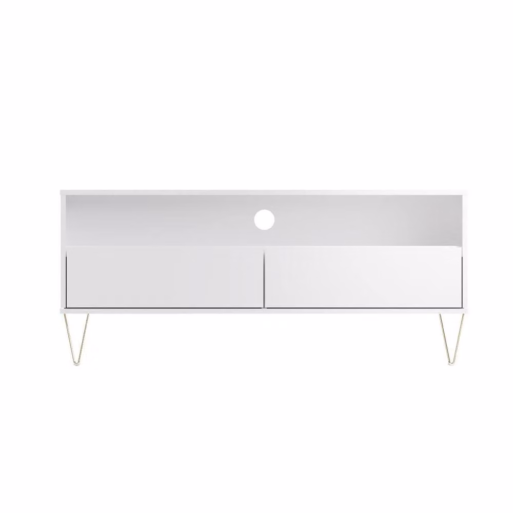 Timber Art Design Modern White and Gold TV Cabinet with 2 Drawers W/D/H: 120 x 40 x 52 cm – 2