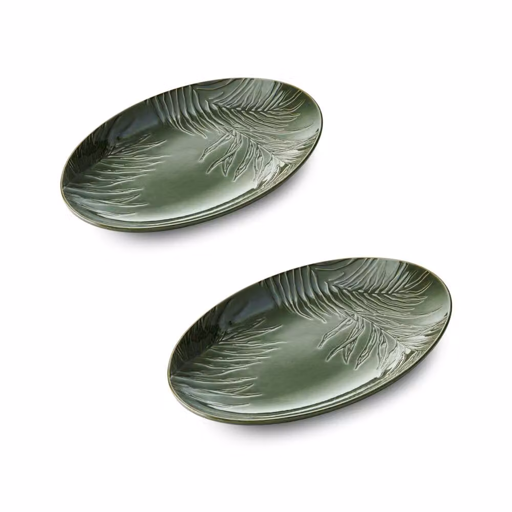 Mikasa Jardin Set of 2 Oval Green Stoneware Serving Platters, 36 cm – 2