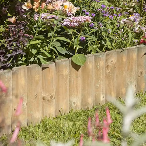 Rowlinsons Brown Wood Border Fence, Pack of 4, H: 30 cm, W: 10 cm, L: 3.8 m – 2