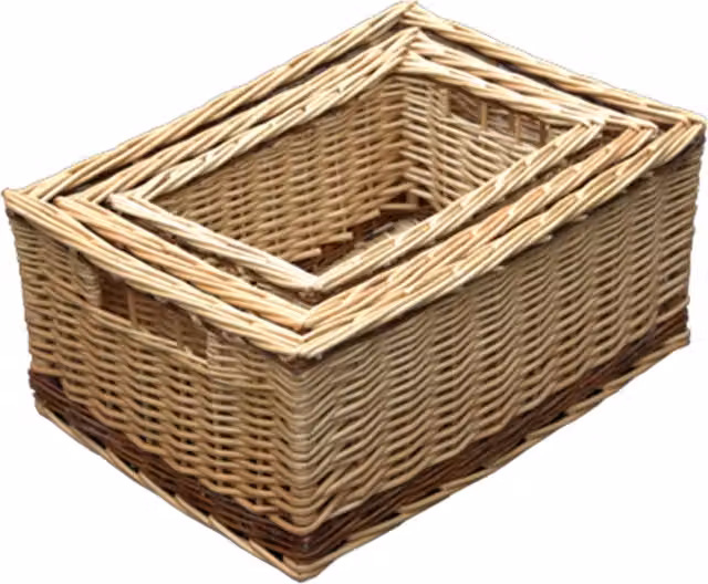 Set of 3 Brown Open Weave Red Hamper Wicker Baskets with Handles