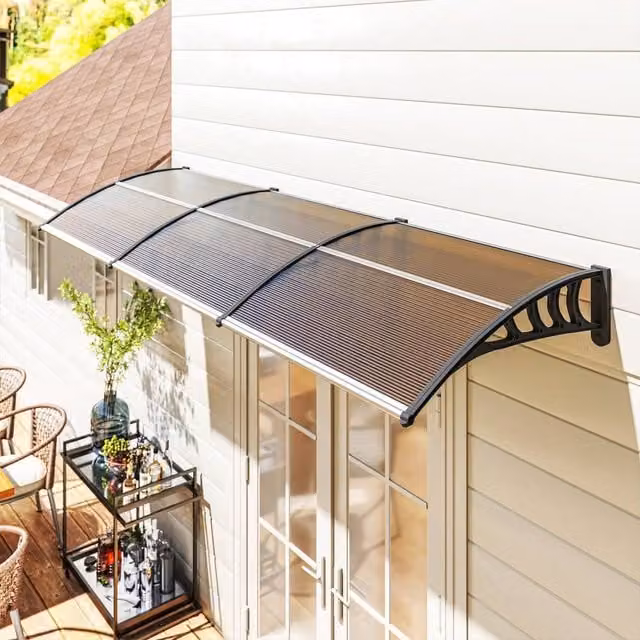 OUTSUNNY Brown Aluminium Wall-Mounted Door Canopy Outdoor Awning Rain Shelter for Window and Porch