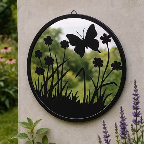 Garden Greatness Butterfly and Floral Round Outdoor Wall Mirror in White, Diameter: 30 cm – 4