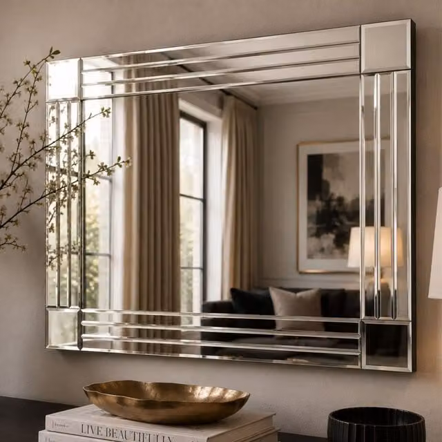 Yearn Mirrors Triple Edge Bevelled Rectangular Mirror in Black, W: 120 cm, H: 80 cm
