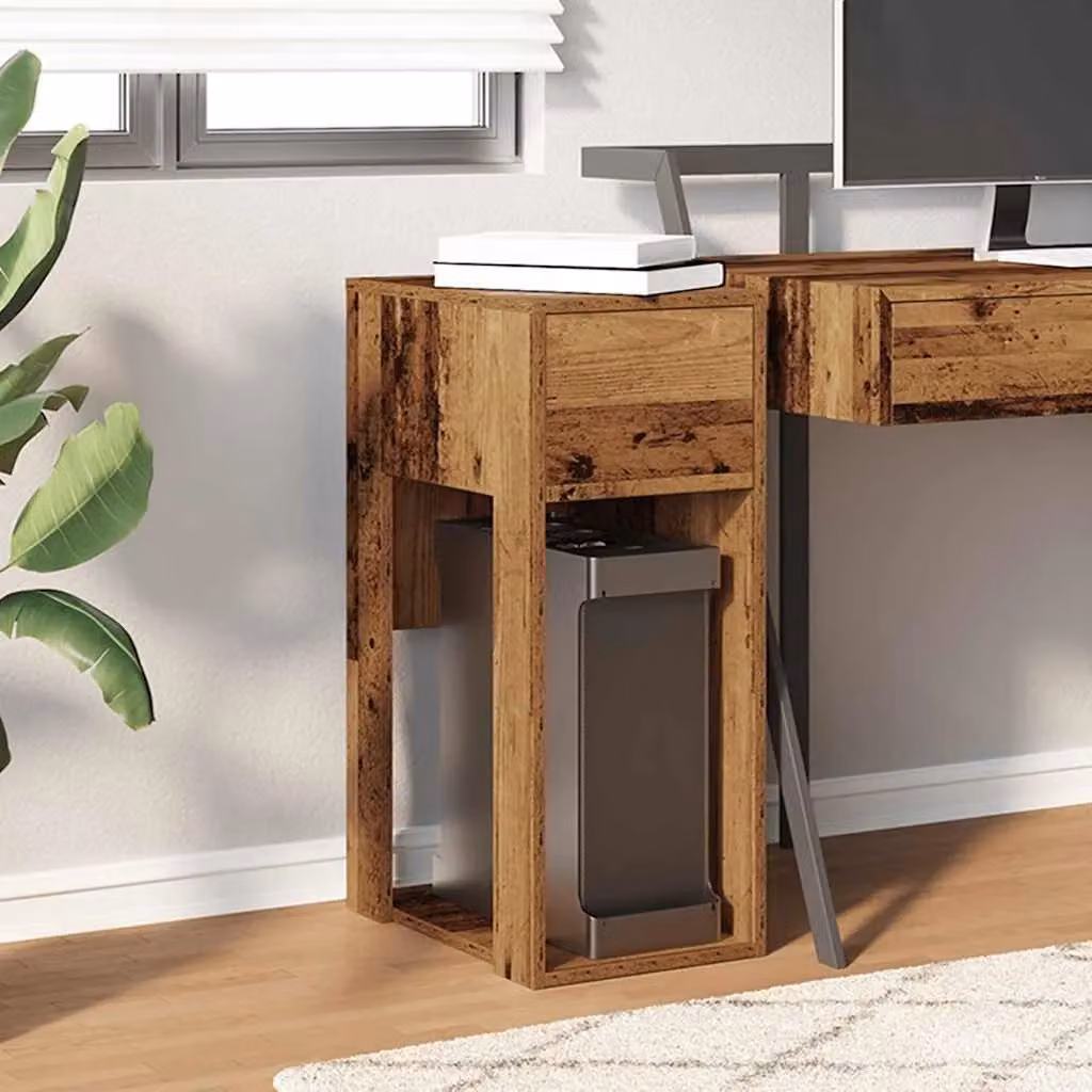 Berkfield Home Computer Tower Stand with Drawer in Brown Old Wood W/D/H: 30 x 44 x 74 cm – 3
