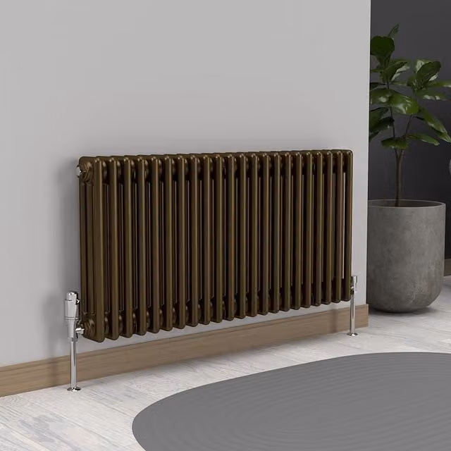 Lux Heat Horizontal 3 Column Steel Radiator in Antique Brass, W: 101.0 cm, H: 50.0 cm