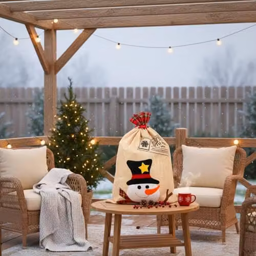 Shatchi Large Santa Sack Christmas Stocking in Brown Hessian, W/H: 70 x 50 cm – 10