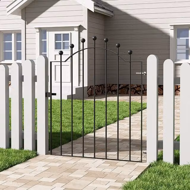 Livingandhome Black Metal Cast Iron Garden Single Swing Fence Gate with Ball Finial Top