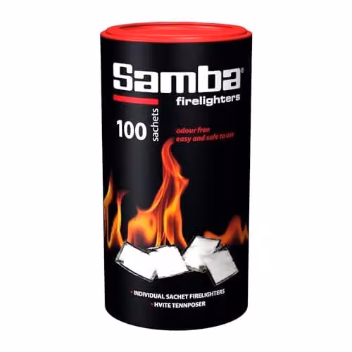 Warma Samba Firestarters, 100 Odourless Sachet Firelighters for BBQs, Wood Burners and Campfires