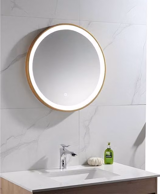 NUMEA Round Illuminated Gold Bathroom Mirror with LEDs, Diameter: 60 cm