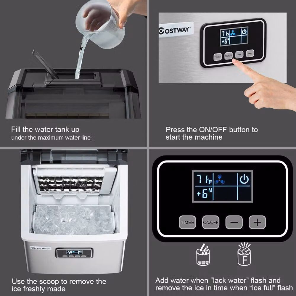 Costway Portable Countertop Ice Maker with Digital LCD Display, Silver – 4