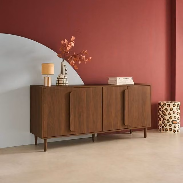 sweeek Vintage Wood Effect 4-Door Sideboard in Dark Brown, W/D/H: 160 x 45 x 75 cm