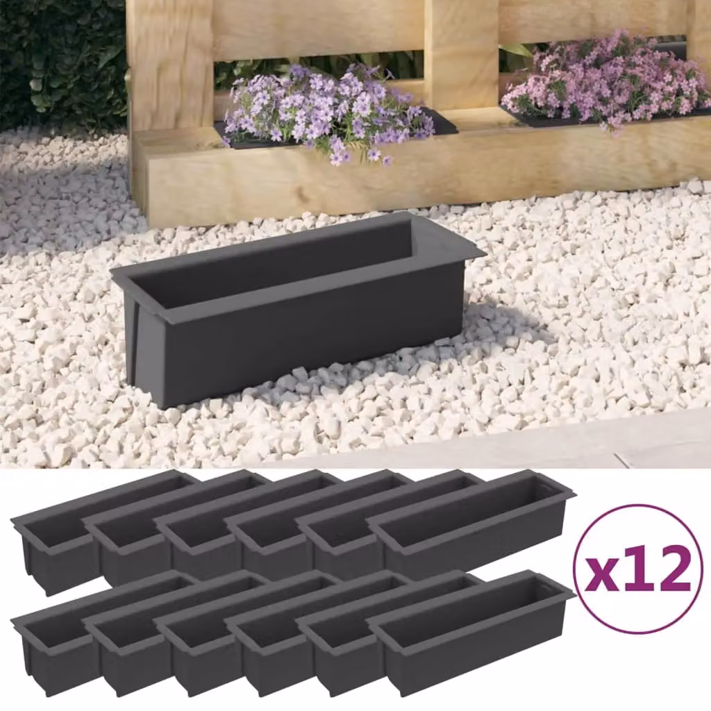 Berkfield Home Grey Plastic Flower Boxes for Euro Pallets, 12 Pieces, W: 36 cm, D: 13.5 cm, H: 9.5 cm – 2