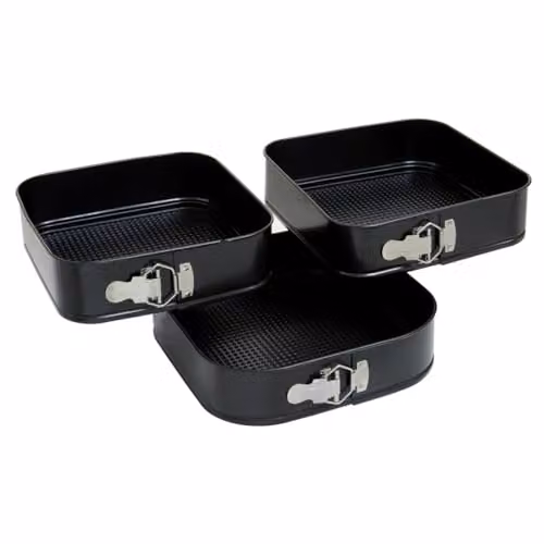 Orsina Set of 3 Non-Stick Square Springform Cake Tins in Black, W: 28 cm, D: 28 cm, H: 7 cm – 2