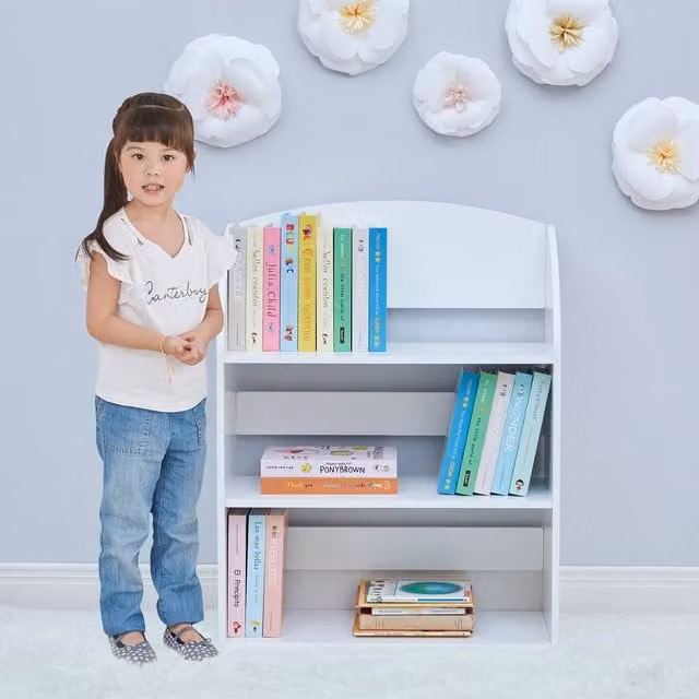 Teamson Kids White Wooden 3 Shelf Freestanding Bookcase Display Storage