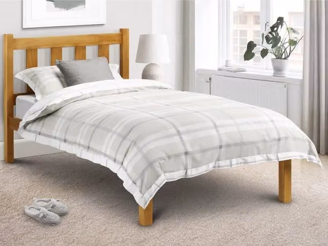 Julian Bowen Poppy Modern Lacquered Solid Pine Bed Frame, Brown, W/D/H: 90 x 190 cm – 1