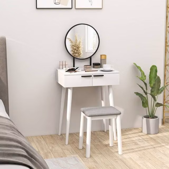 FORGEVIO Modern White Vanity Table Set with Dressing Drawer, W/D/H: 60 x 40 x 123 cm