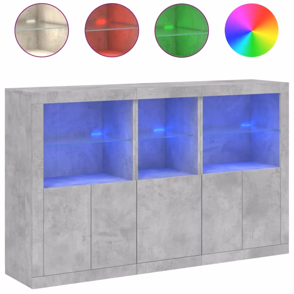 Berkfield Home Modern Sideboard with Integrated LED Lights in Concrete Grey, W/D/H: 162 x 37 x 100 cm – 2