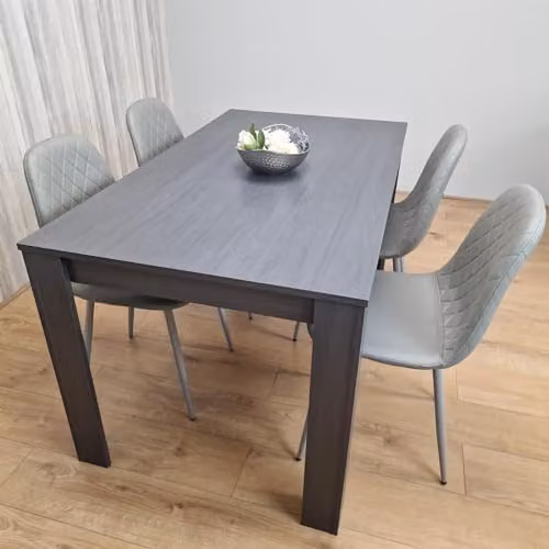 Kosy Koala Modern Rectangular Dining Set with Black Table and 4 Grey Leather Chairs