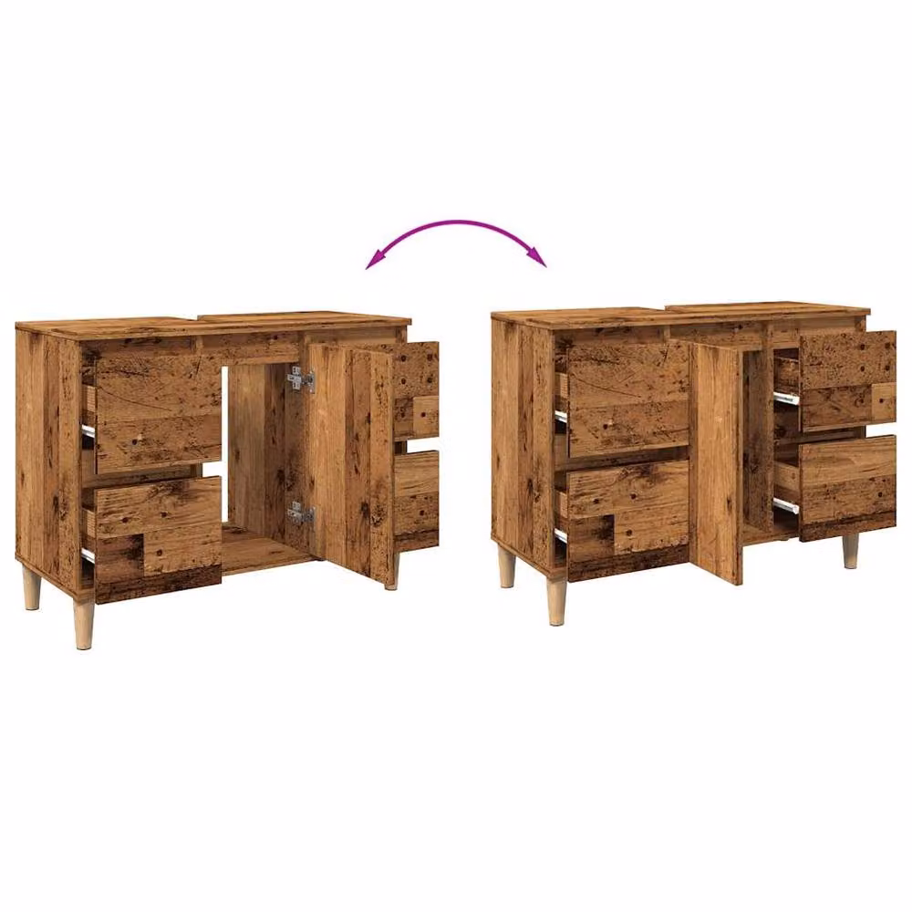 Berkfield Home Sink Cabinet in Old Wood Brown, W/D/H: 80 x 33 x 60 cm – 5