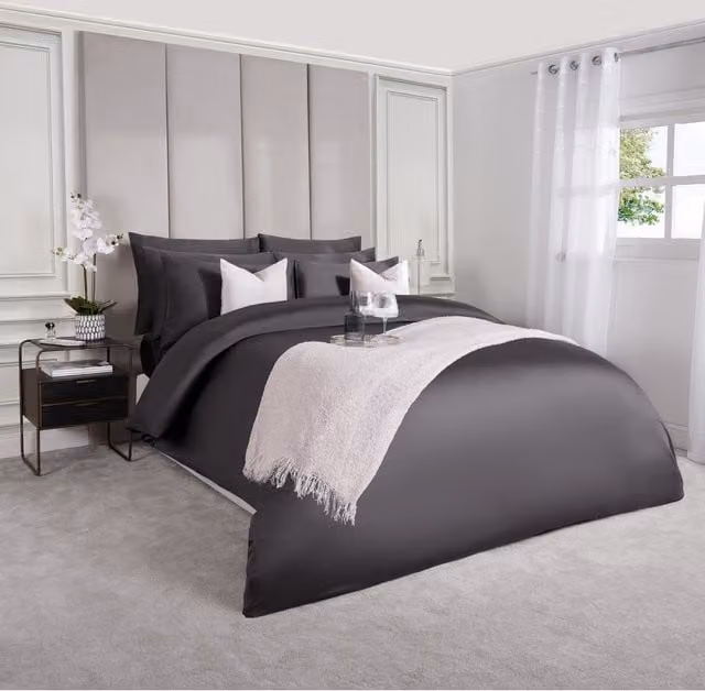 Highams Luxury Mako Satin Cotton Duvet Cover, 220 Thread Count, Grey