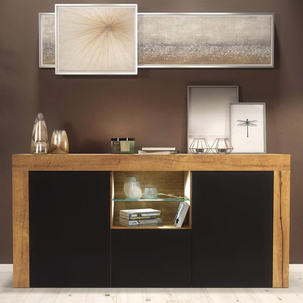 Mex Furniture LTD Aurora Sideboard in Dark Oak and Black Matt with Integrated LED Lighting, W: 145 cm, D: 35 cm, H: 70 cm – 4